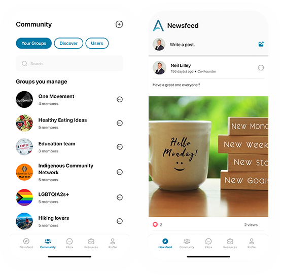 ARCC Digital mobile app home screen showing recognition and team updates
